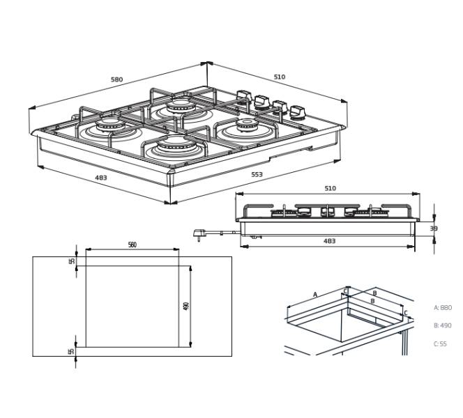 Kookplaat  gas Beko HIGG64123SX detail 3